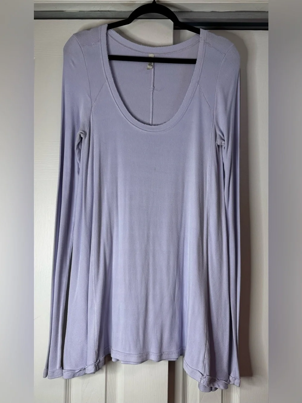 Free People Pale Lavender Ribbed Long Sleeve Scoop Neck Tunic - Size L